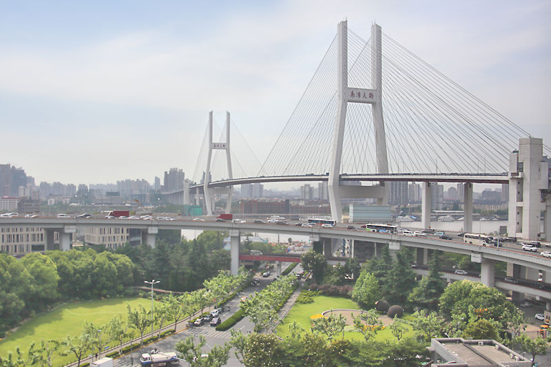 The Nanpu cable-stayed bridge across the Huangpu River, Shanghai