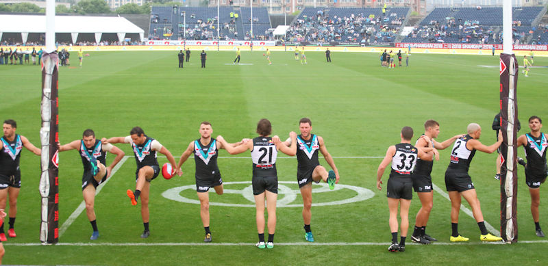 Port Adelaide warming up, Jiangwan Stadium, Shanghai