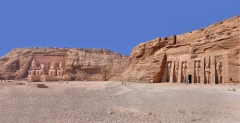 At Abu Simbel - Ramasses II Temple on the left, Nefertari Temple on the right.