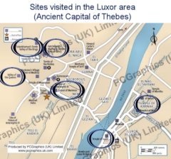 Showing the layout of ancient sites in the Luxor area