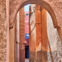 The narrow streets of the Medina in Marrakesh, Morocco