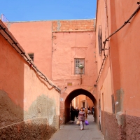 The narrow streets of the Medina in Marrakesh, Morocco