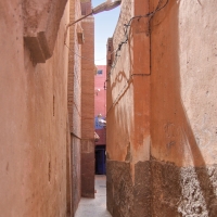 The narrow streets of the Medina in Marrakesh, Morocco