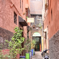 The narrow streets of the Medina in Marrakesh, Morocco