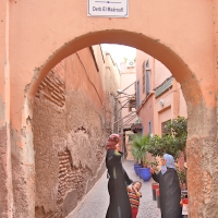 The narrow streets of the Medina in Marrakesh, Morocco