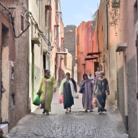 The narrow streets of the Medina in Marrakesh, Morocco