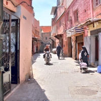 The narrow streets of the Medina in Marrakesh, Morocco