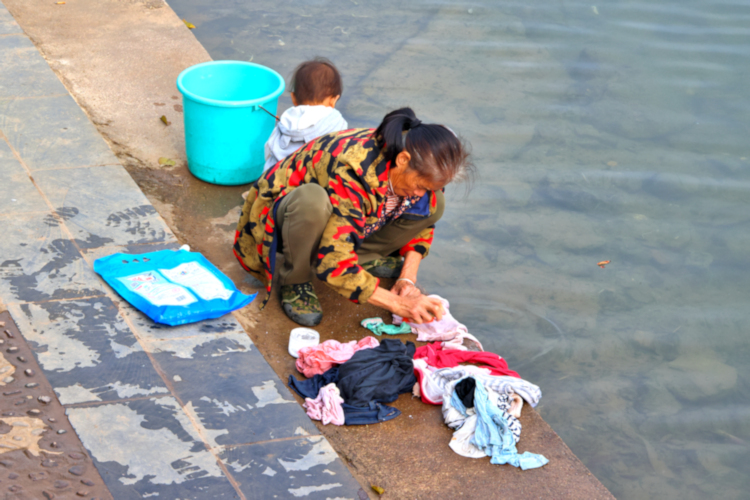 Country village with adjacent "allotments" near Yangshuo, China
