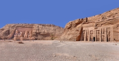 At Abu Simbel - Ramasses II Temple on the left, Nefertari Temple on the right.