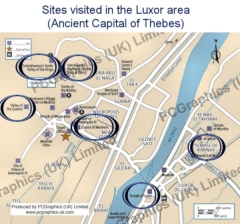 Location of ancient sites in the Luxor area, Egypt