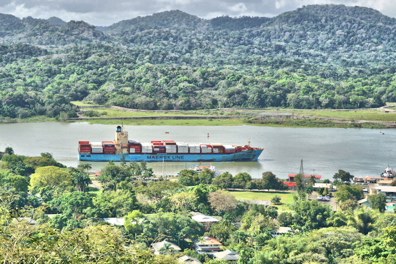 The Panama Canal cuts its way through the Continental Divide at the Culebra Ridge