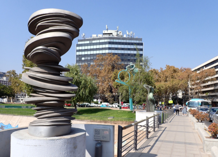 Santiago_Sculptures along a bridge over the River Mapocho